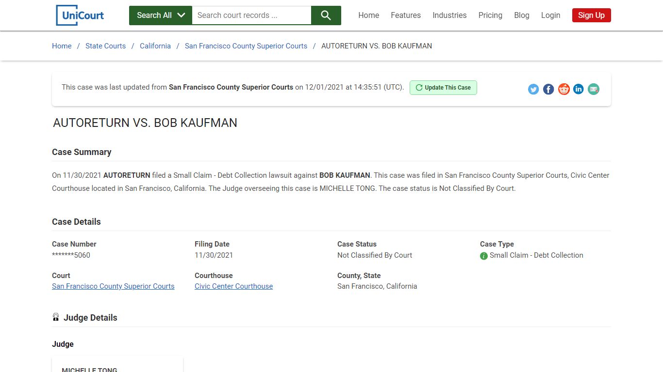 AUTORETURN VS BOB KAUFMAN | Court Records - UniCourt